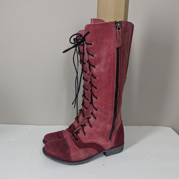 portofino Shoes - Portofino Italy Red Leather Lace-Up Tall Boots Women’s 37
